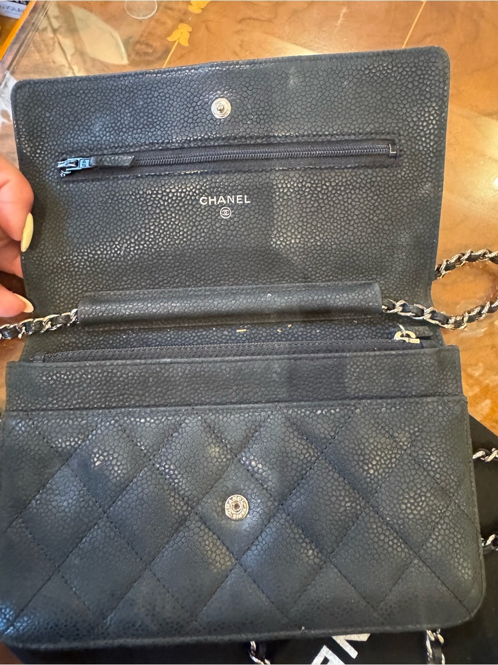 CHANEL Black Quilted Caviar Leather Wallet on Chain with Gold CC - Picture 4 of 16